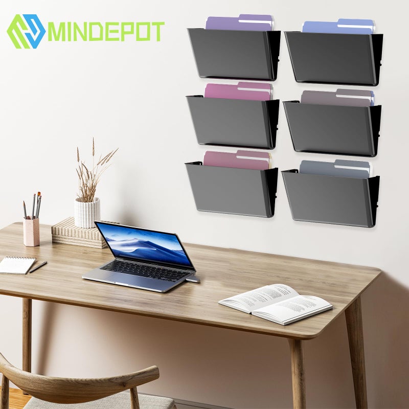 MINDEPOT 6 Pockets Acrylic Wall File Organizer, Clear Wall File Holder, Plastic Hanging Wall File Holder for Office, School and Home, Black - Image 2