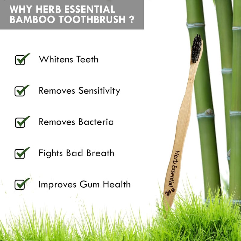 Herb Essential Click to open expanded view Bamboo Toothbrush, Pack of 6 | with Ultra-Soft Charcoal activated Bristles | Natural, Biodegradable and Ecofriendly Toothbrush - Image 5