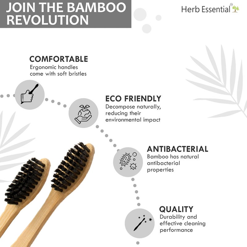 Herb Essential Click to open expanded view Bamboo Toothbrush, Pack of 6 | with Ultra-Soft Charcoal activated Bristles | Natural, Biodegradable and Ecofriendly Toothbrush - Image 2