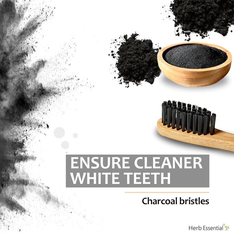 Herb Essential Click to open expanded view Bamboo Toothbrush, Pack of 6 | with Ultra-Soft Charcoal activated Bristles | Natural, Biodegradable and Ecofriendly Toothbrush - Image 3