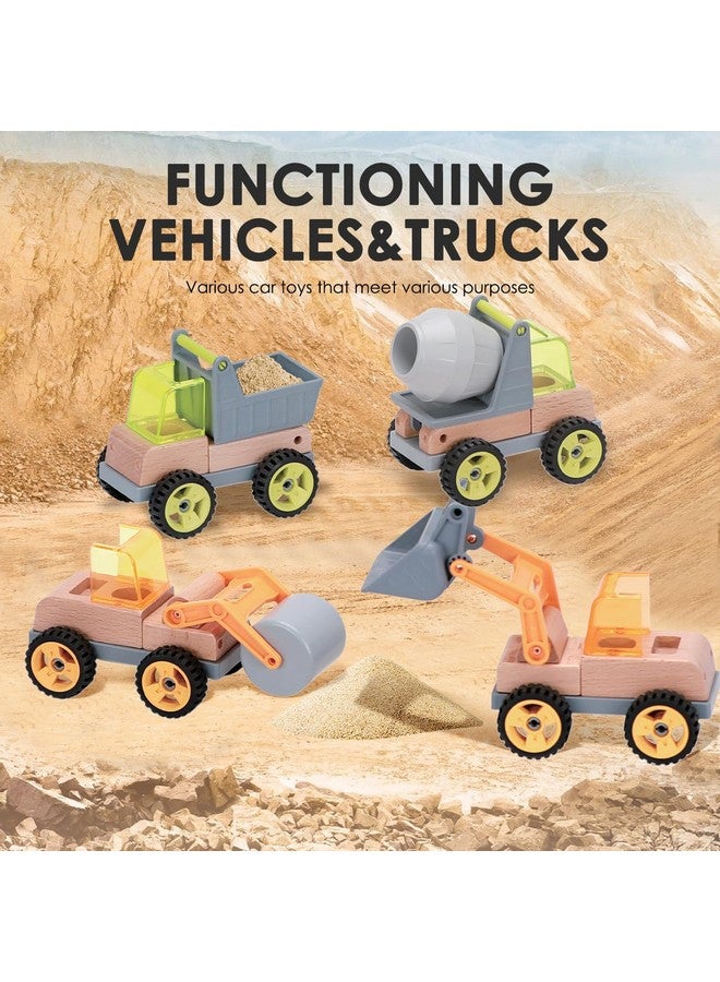 Udeas Wooden Construction Toy Trucks for Toddlers, 4PCS Mini Vehicle Toys Shovel, Tip Lorry, Road Roller, Mixer, Toy Car Gifts for 3 4 5 6 Year Old Boys Girls - Image 3