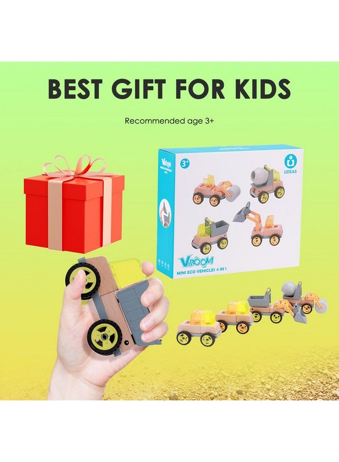 Udeas Wooden Construction Toy Trucks for Toddlers, 4PCS Mini Vehicle Toys Shovel, Tip Lorry, Road Roller, Mixer, Toy Car Gifts for 3 4 5 6 Year Old Boys Girls - Image 5
