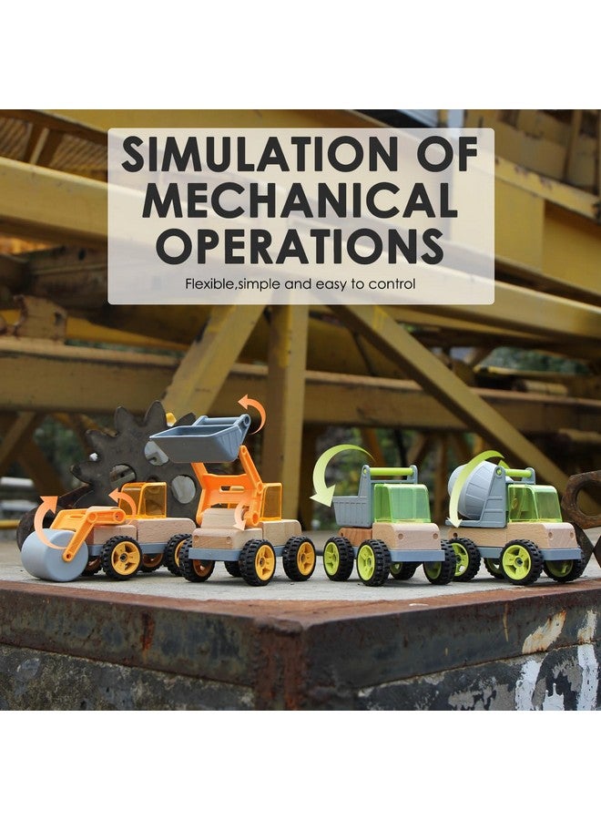 Udeas Wooden Construction Toy Trucks for Toddlers, 4PCS Mini Vehicle Toys Shovel, Tip Lorry, Road Roller, Mixer, Toy Car Gifts for 3 4 5 6 Year Old Boys Girls - Image 4