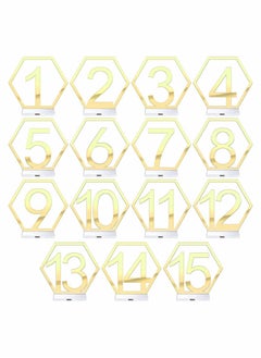 15 Pieces Table Numbers 1-15 Wedding Acrylic Table Numbers Hexagon Hollow Out Table Number