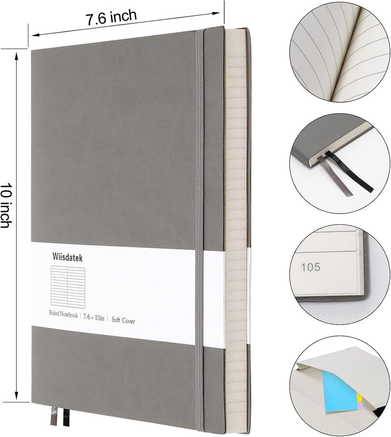 Wiisdatek B5 College Ruled Notebooks - 2 Pack B5 Large Journal Notebooks with 376 Numbered Pages,100gsm Thick Lined Paper,Soft PU Leather Cover,7.6 X 10 inch(GRAY) - Image 4