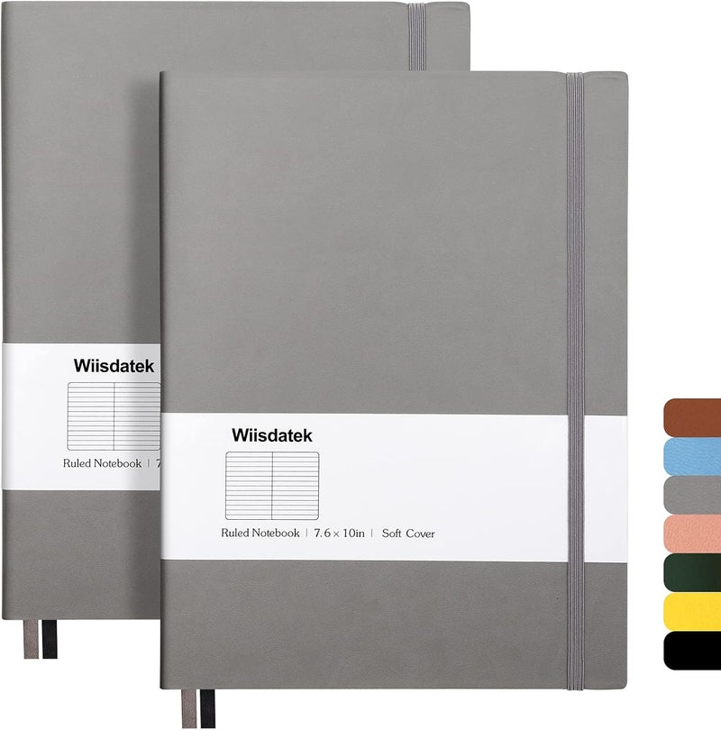 Wiisdatek B5 College Ruled Notebooks - 2 Pack B5 Large Journal Notebooks with 376 Numbered Pages,100gsm Thick Lined Paper,Soft PU Leather Cover,7.6 X 10 inch(GRAY) - Image 1