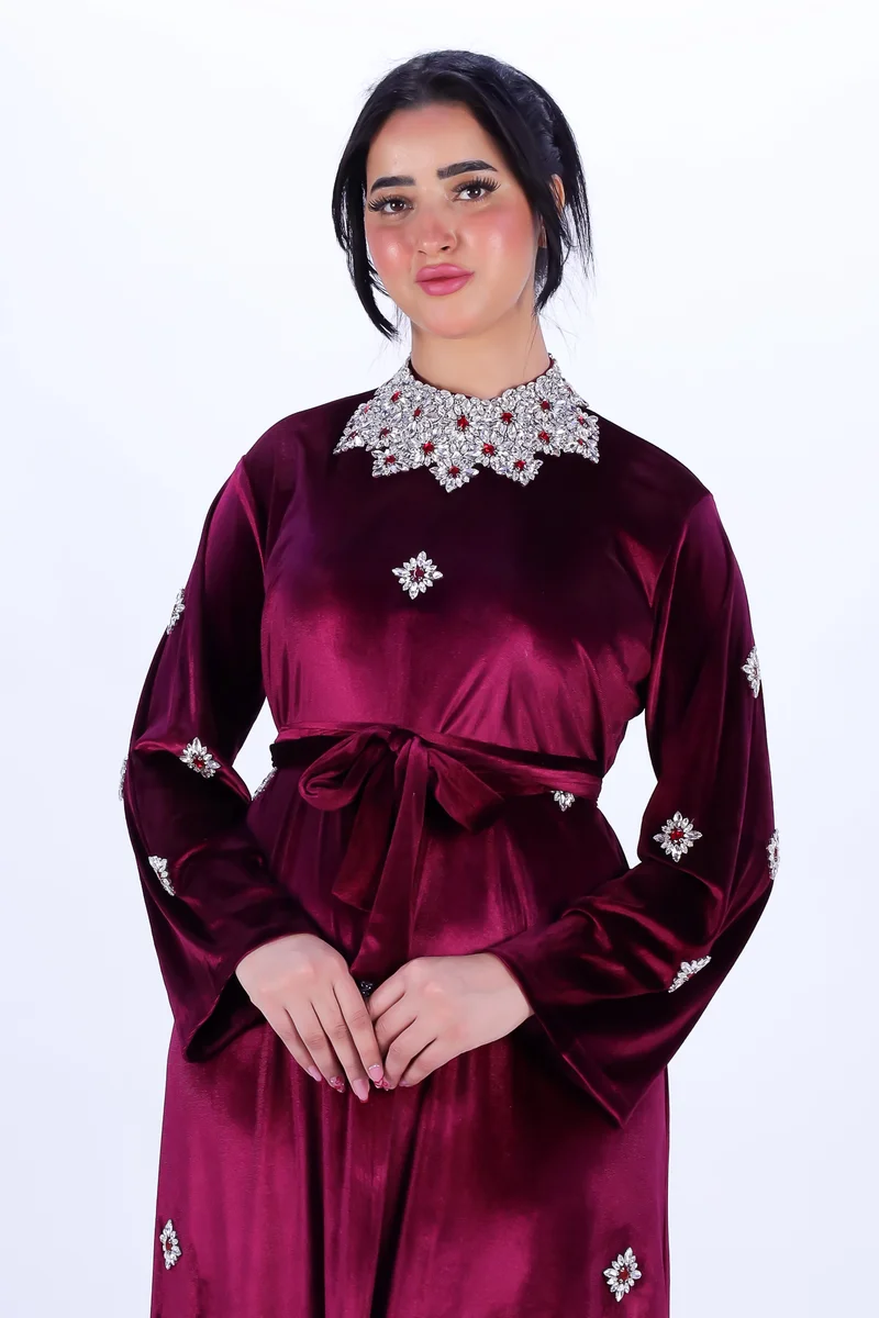 In Love Luxurious Velvet Women's Dress with Elegant Embroidery – Winter Collection