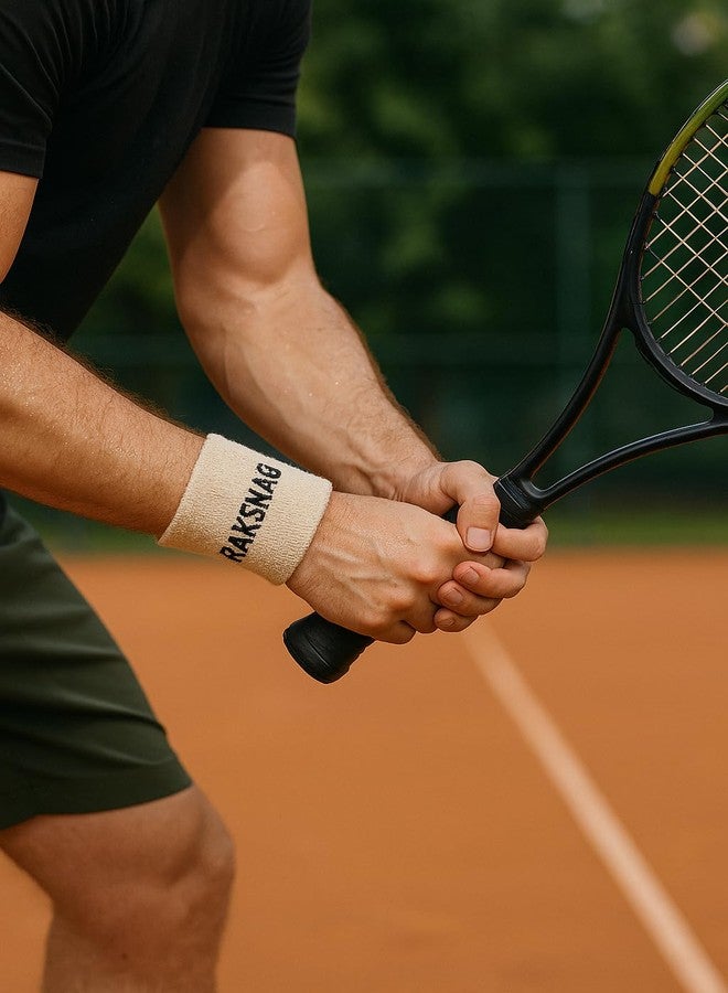 PLUSOX RAKSHAQ Athletic Wristbands, Pack of 3, Cotton Blend, Knitted Logo Design, Black-Olive Green/Black-Beige - Image 4