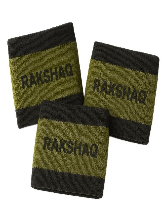 PLUSOX RAKSHAQ Athletic Wristbands, Pack of 3, Cotton Blend, Knitted Logo Design, Black-Olive Green/Black-Beige - Image 2
