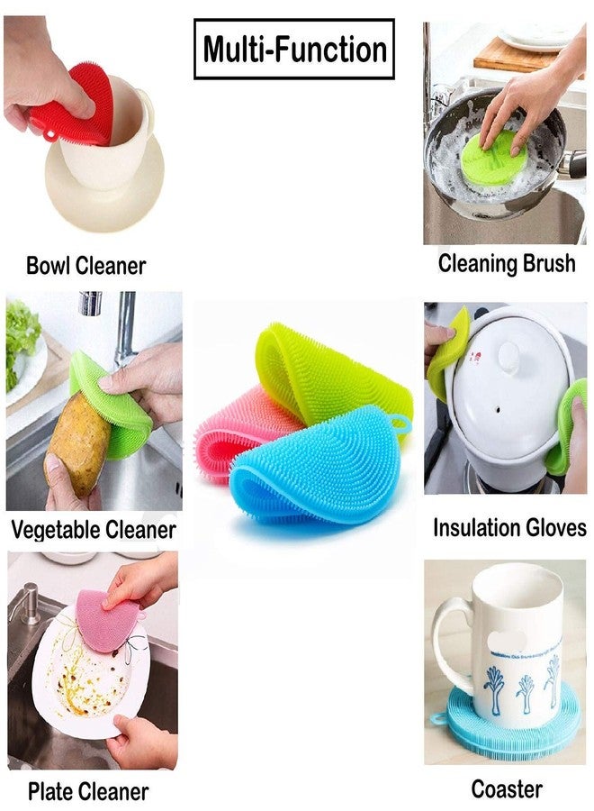 Wipsor 4 pcs Silicone Dish Scrubber, Multipurpose Round Silicone Sponges Reusable Dish Brush Dish Brush for Kitchen Dish Dishes Fruits Vegetables Premium (Multicolours) - Image 5