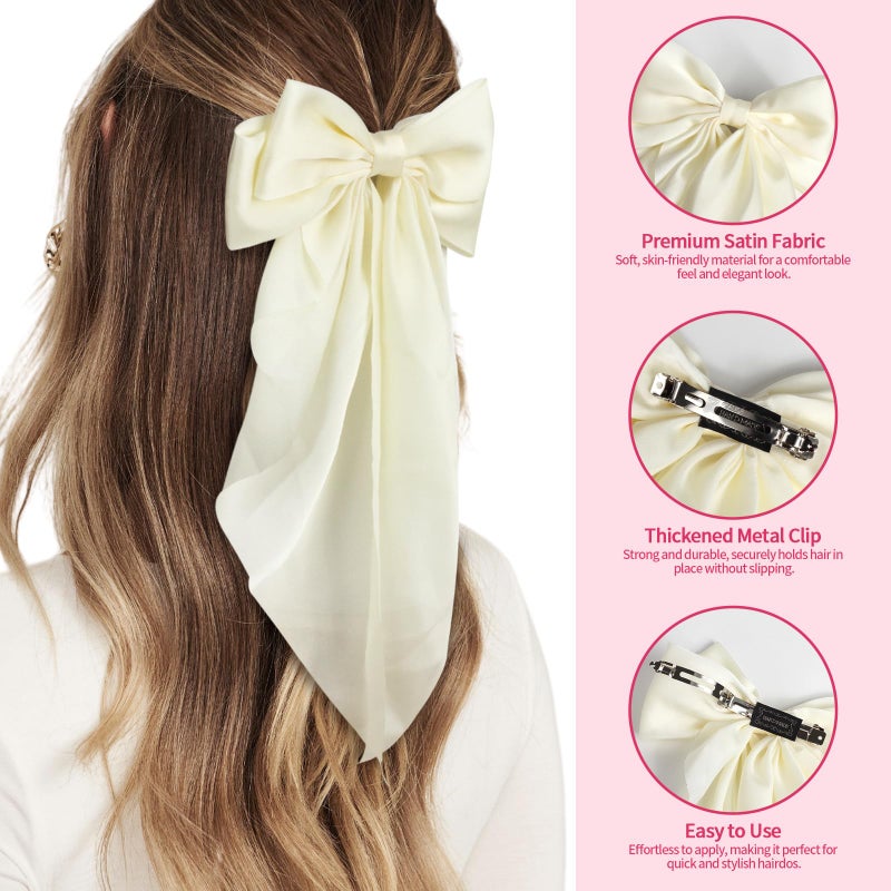 MIKONIKO Silky Satin Hair Bows for Women Girls - 4PCS Ribbon Bows for Hair, Big Bow Hair Clips with Long Tail, Barrettes - Cute Hair Accessories Gifts (Hot Pink, Light Pink, Royal Pink, Beige) - Image 5