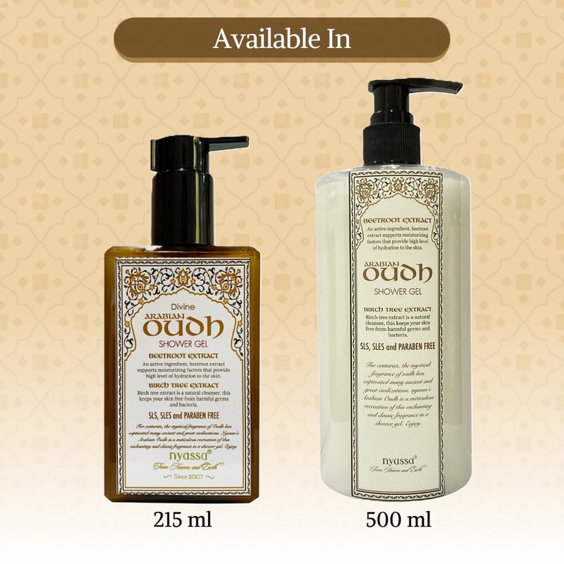 Nyassa Shower Gel Arabian Oudh 500ml Aromatic Woody Fragrance Body Wash for Women Men Soft Glowing Moisturised Skin Suitable for All Skin Types 500ml - Image 4
