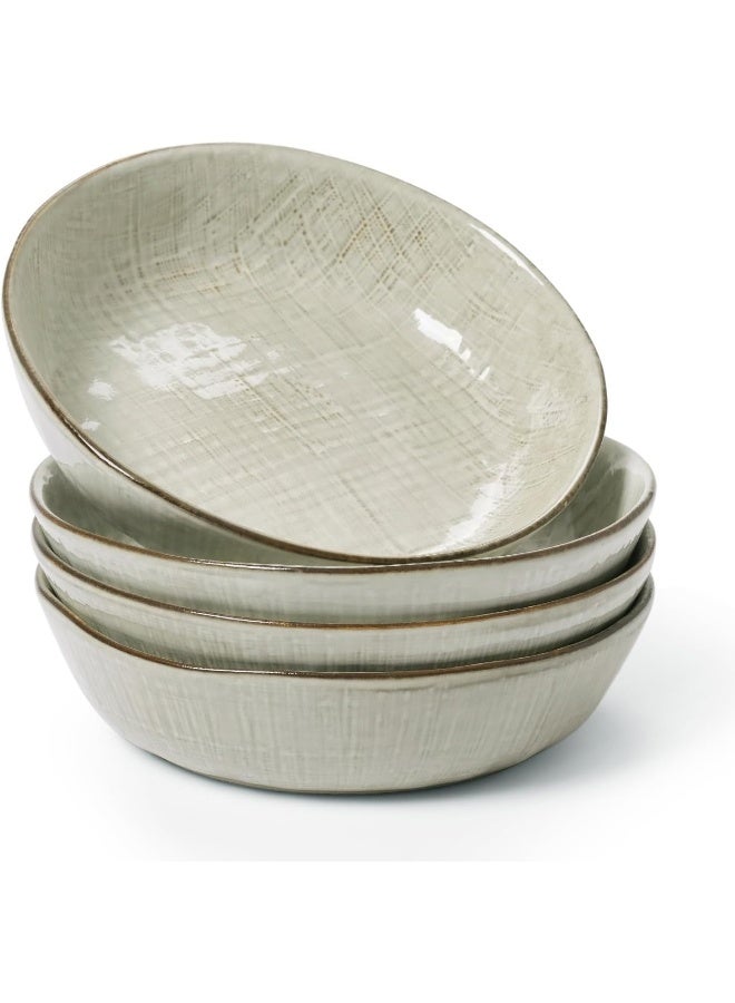 Famiware Moonlight 4 Piece Stoneware Pasta Bowls Set with Linen Finish in 8.7 inches, 34oz Serving Bowl for Pasta, Salad, Noodles, Scratch Resistant, Microwave & Dishwasher Safe, Cappuccino White  - Image 1