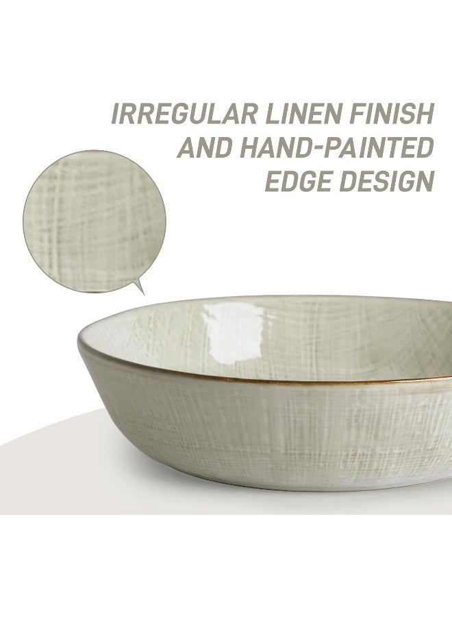 Famiware Moonlight 4 Piece Stoneware Pasta Bowls Set with Linen Finish in 8.7 inches, 34oz Serving Bowl for Pasta, Salad, Noodles, Scratch Resistant, Microwave & Dishwasher Safe, Cappuccino White  - Image 4