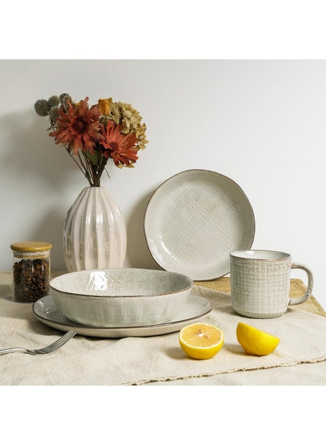 Famiware Moonlight 4 Piece Stoneware Pasta Bowls Set with Linen Finish in 8.7 inches, 34oz Serving Bowl for Pasta, Salad, Noodles, Scratch Resistant, Microwave & Dishwasher Safe, Cappuccino White  - Image 2