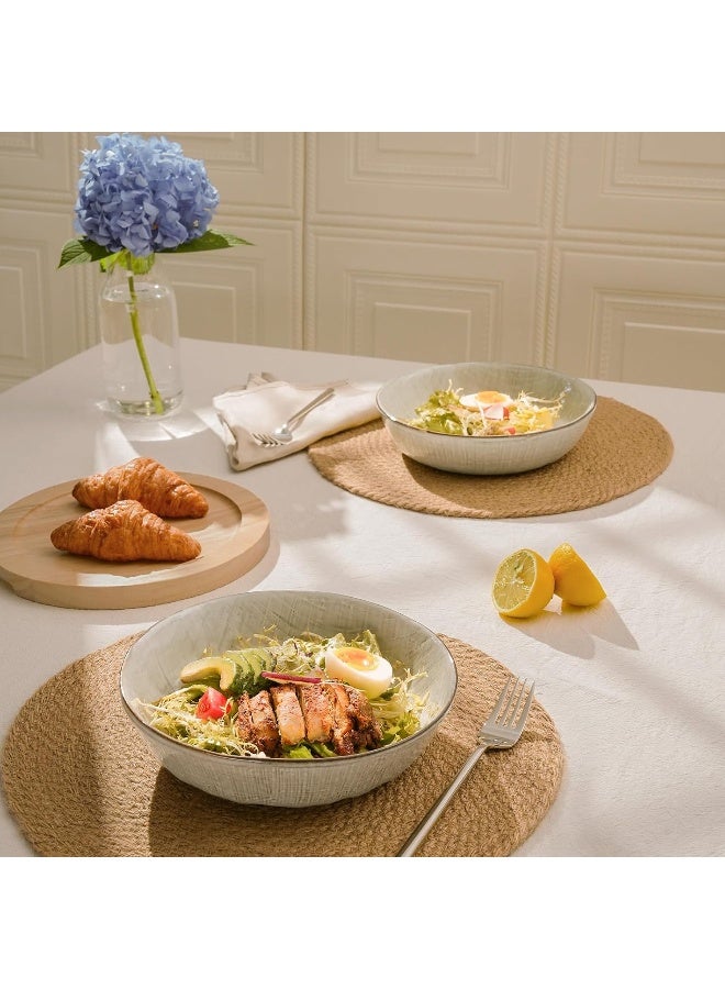 Famiware Moonlight 4 Piece Stoneware Pasta Bowls Set with Linen Finish in 8.7 inches, 34oz Serving Bowl for Pasta, Salad, Noodles, Scratch Resistant, Microwave & Dishwasher Safe, Cappuccino White  - Image 3