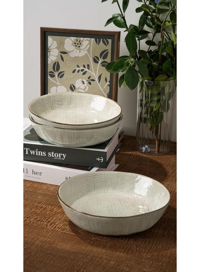 Famiware Moonlight 4 Piece Stoneware Pasta Bowls Set with Linen Finish in 8.7 inches, 34oz Serving Bowl for Pasta, Salad, Noodles, Scratch Resistant, Microwave & Dishwasher Safe, Cappuccino White  - Image 5