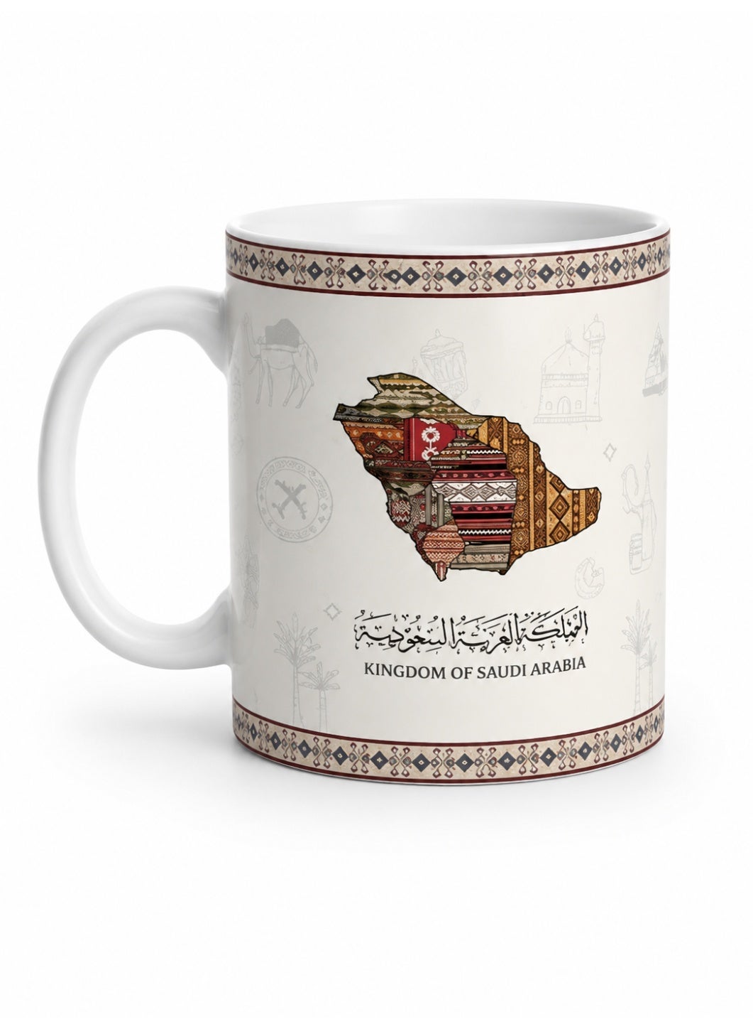 كوب قهوة سيراميك 11 أونصة/325 مل، بتصميم سعودي ثقافي مزدوج الجانبين، للقهوة والشاي والهدايا
