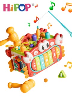 6 in 1 Activity Cube Baby Toys with Turntable,Fishing Games,Shape Sorting,Whack-a-Mole,Learning Educational Toddler Toys