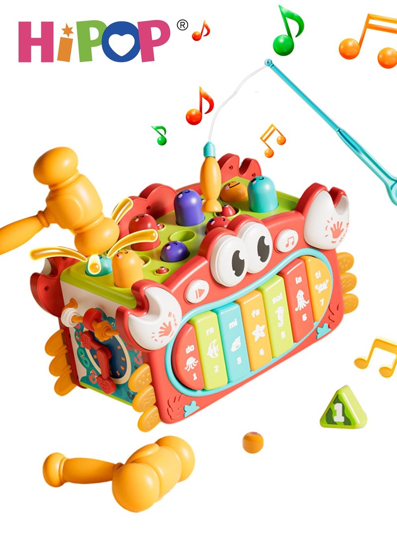 HIPOP - 6 in 1 Activity Cube Baby Toys with Turntable,Fishing Games,Shape Sorting,Whack-a-Mole,Learning Educational Toddler Toys - Image 1