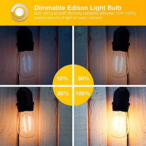 DAYBETTER 4 عبوة من لمبات إيديسون LED العتيقة، لمبة LED E26 تعادل 60 واط، لمبات LED قابلة للتعتيم، سطوع عالي 800 لومن ضوء أبيض دافئ 2700 كيلفن، لمبات LED خيوط ST58 العتيقة، تصميم زجاجي شفاف للمنزل - Image 4