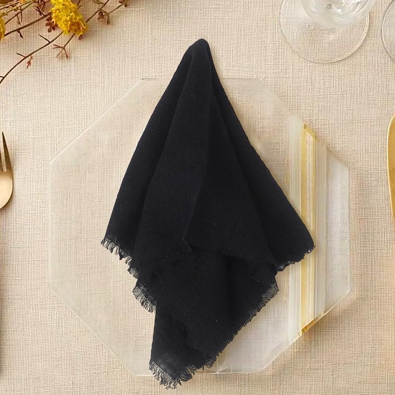 مجموعة مناديل القطن الأسود من 6 قطع، مناشف شاي مصنوعة يدوياً للحفلات والعزائم والأعراس مقاس 42×42 سم - Image 1