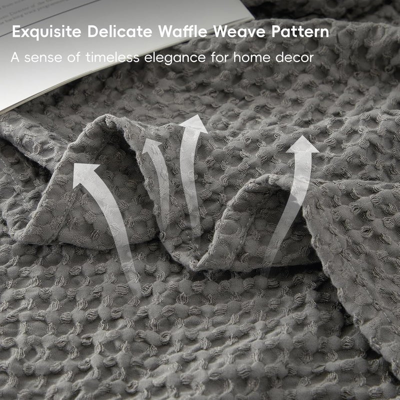 PHF بطانية نسج الوافل بحجم كينغ (265 سم × 230 سم) – خفيفة الوزن وقابلة للتنفس للسرير أو الأريكة أو الكنب، رمادي - Image 3