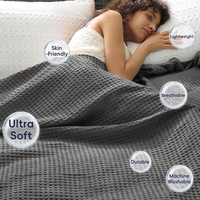 PHF بطانية نسج الوافل بحجم كينغ (265 سم × 230 سم) – خفيفة الوزن وقابلة للتنفس للسرير أو الأريكة أو الكنب، رمادي - Image 2