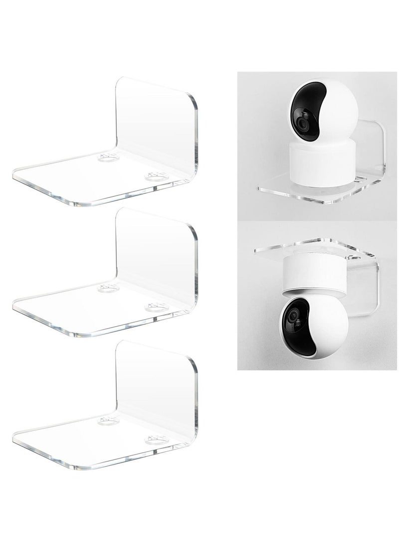 كابتن تيك Acrylic Floating Wall Shelves, Set of 3 for Security Cameras, Baby Monitors, Speakers, Universal Small Wall Shelf with Cable Clips, 10 Piece Strong Tapes, No Drill (Clear) - Image 1