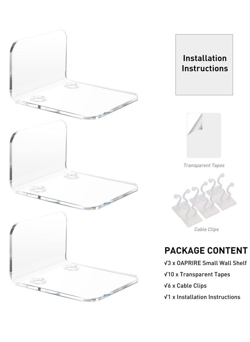 كابتن تيك Acrylic Floating Wall Shelves, Set of 3 for Security Cameras, Baby Monitors, Speakers, Universal Small Wall Shelf with Cable Clips, 10 Piece Strong Tapes, No Drill (Clear) - Image 2