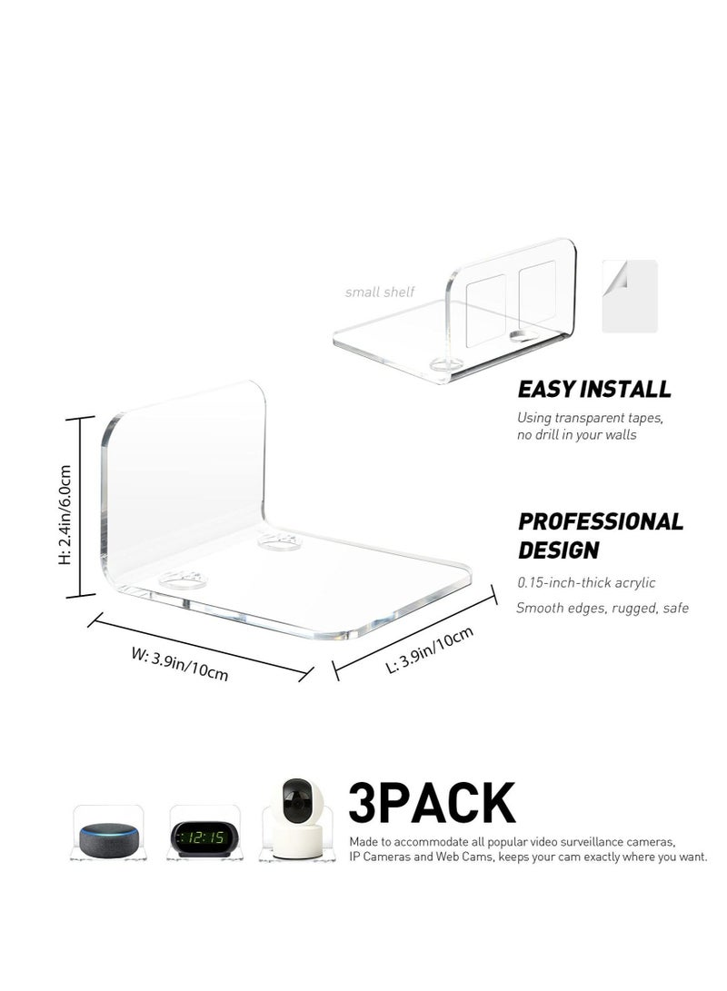 كابتن تيك Acrylic Floating Wall Shelves, Set of 3 for Security Cameras, Baby Monitors, Speakers, Universal Small Wall Shelf with Cable Clips, 10 Piece Strong Tapes, No Drill (Clear) - Image 3