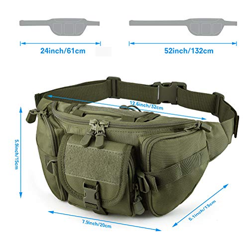 SOWHUP Tactical Fanny PackMilitary Waist Bag Pack with US Patch Utility Hip Belt Bumbag for Outdoor Fishing Hiking Army Green5 Zipper Pockets - Image 3