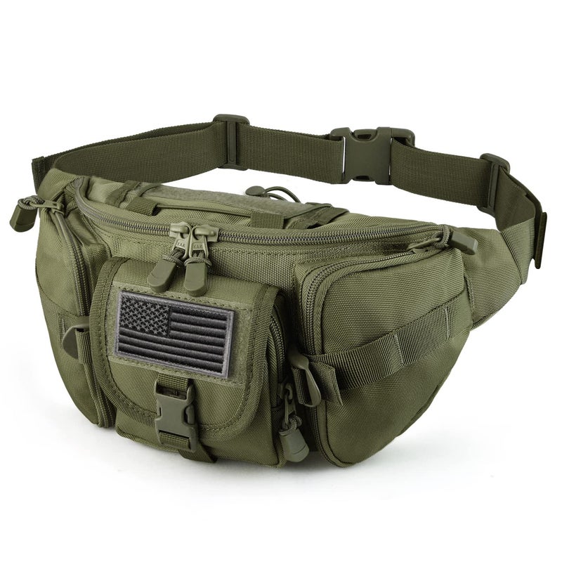 SOWHUP Tactical Fanny PackMilitary Waist Bag Pack with US Patch Utility Hip Belt Bumbag for Outdoor Fishing Hiking Army Green5 Zipper Pockets - Image 2
