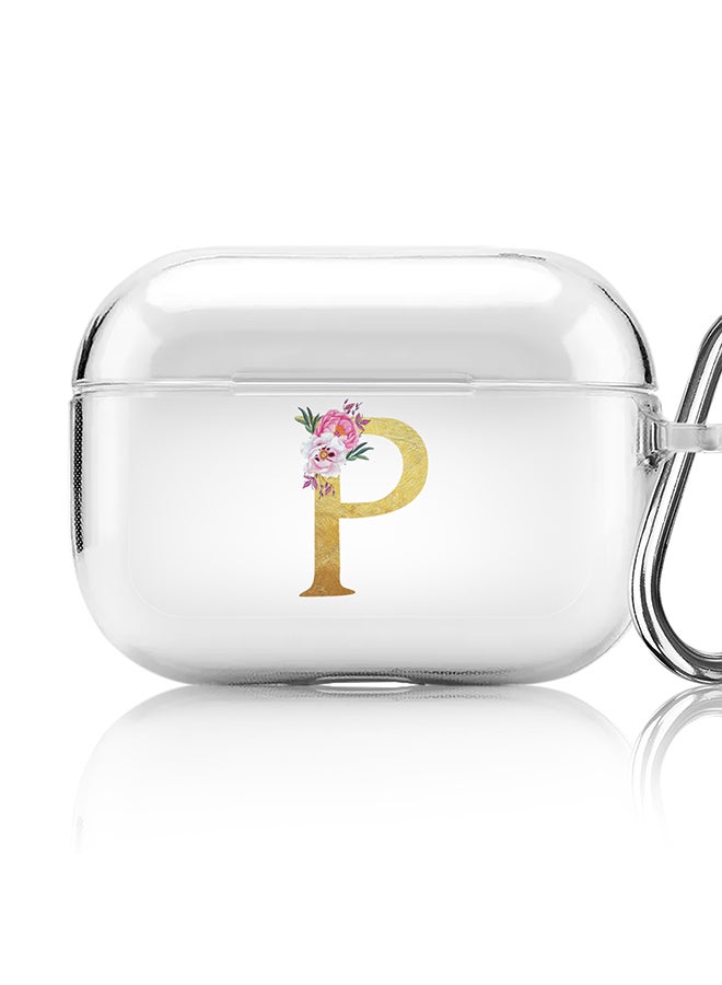 Stylizedd Classic Clear printed Case for Apple Airpods Pro Soft TPU Gel Thin Transparent Flexible Cover - Custom Monogram Initial Letter Floral Pattern Alphabet - P (Clear ) - Image 1