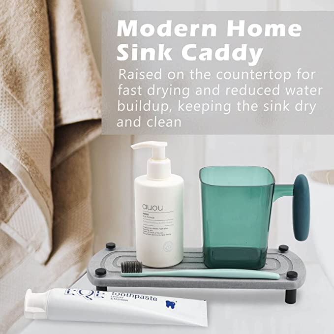 Kitwe حامل حوض المطبخ كيتوي يجف على الفور منظم حوض المطبخ مزين إسفنجة مع أرجل من الفولاذ المقاوم للصدأ صينية حوض من الأرض الدياتومية للصابون زجاجات الماء الشموع حماية للمنزل العصري (1) - Image 5