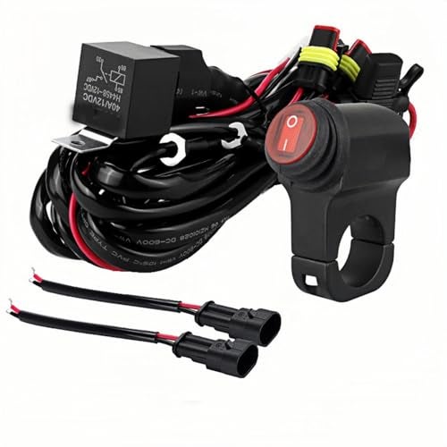 LINJIE Motorcycle Two Lights Wiring Harness Kit 12V Relay Spot Lights Wiring On Off Waterproof Switch Motorcycle Wiring Kit (5ft), Black - Image 1
