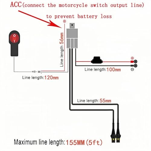 LINJIE Motorcycle Two Lights Wiring Harness Kit 12V Relay Spot Lights Wiring On Off Waterproof Switch Motorcycle Wiring Kit (5ft), Black - Image 3