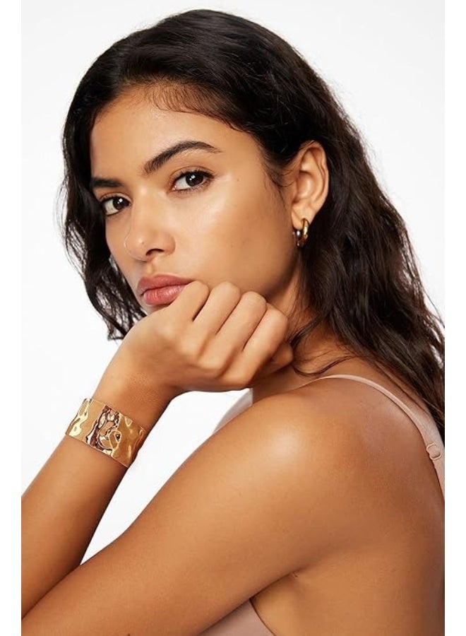 Women's Gold Bangle Gold Wide for Women, Upper Bangle Gold Plated Adjustable Open Cuff Bracelet, Stackable Wrist Cuffs Arm Bands for Women Girls  - Image 3