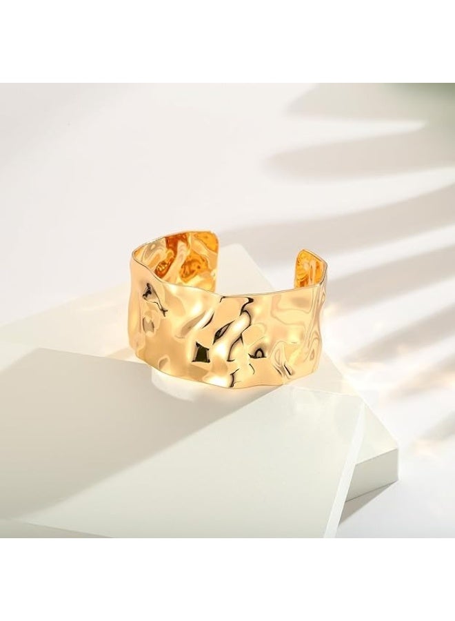Women's Gold Bangle Gold Wide for Women, Upper Bangle Gold Plated Adjustable Open Cuff Bracelet, Stackable Wrist Cuffs Arm Bands for Women Girls  - Image 5