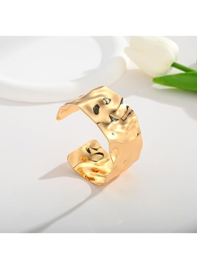 Women's Gold Bangle Gold Wide for Women, Upper Bangle Gold Plated Adjustable Open Cuff Bracelet, Stackable Wrist Cuffs Arm Bands for Women Girls  - Image 4