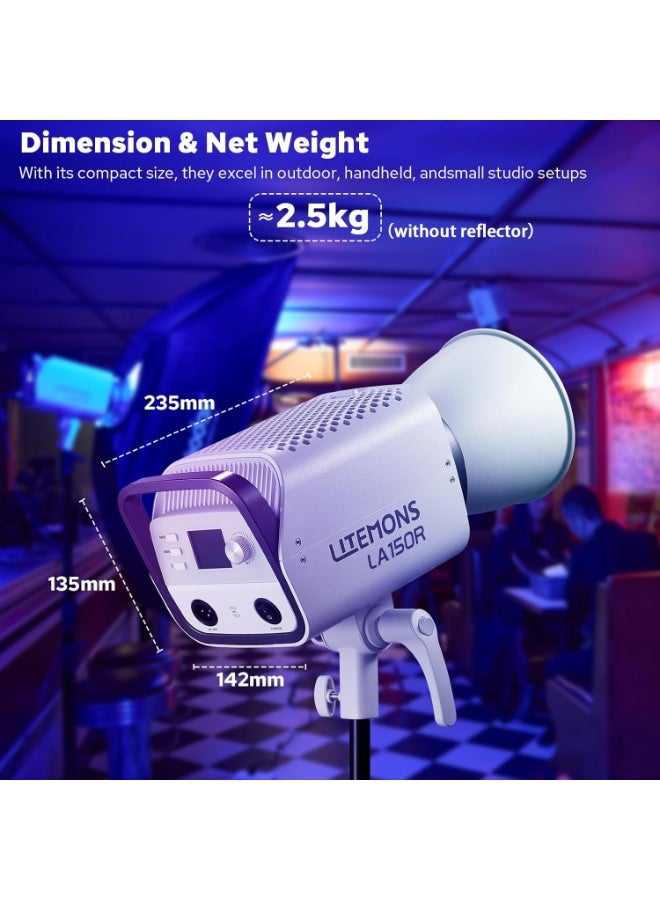 GODOX LITEMONS LA150R RGB LED Video Light with Carry Case – 150W High-Power Studio Photography & Video Continuous Lighting – Bi-Color 2800K-6500K + Full RGB 360° Color – CRI 96+ Dimmable COB Light for YouTube, Portrait, Live Streaming, Filmmaking - Image 2