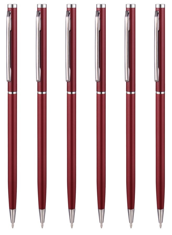 Unibene 6 Pack Slim Metallic Retractable Ballpoint Pens - Matte Burgundy Metallic Retractable, 1.0mm Medium Point Black Ink with 6 Stainless Steel Refills for Business Office, Gift - Image 1