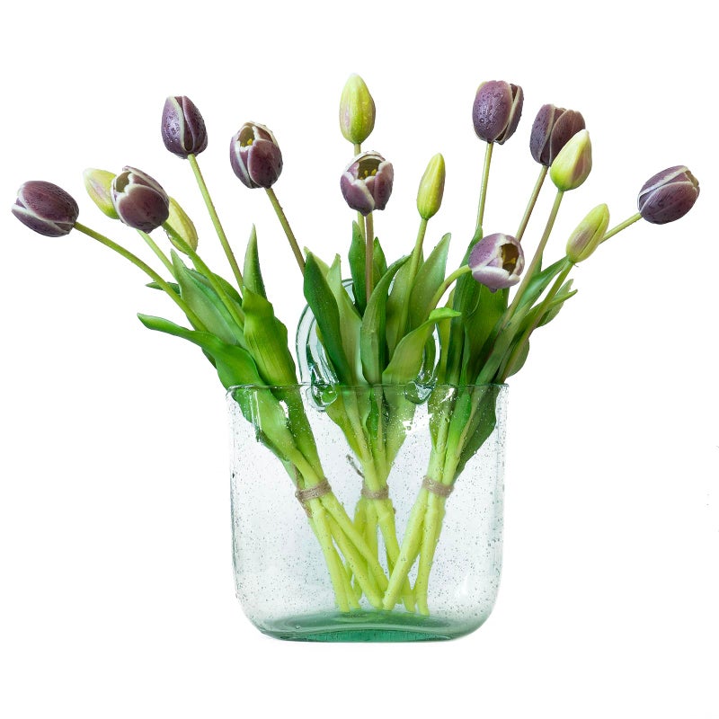 DUYONE 15pcs Artificial Tulips Flowers, Latex Bouquet, Fake Tulips for Office Wedding Party Home Kitchen Garden Decoration-B Dark Plum - Image 1