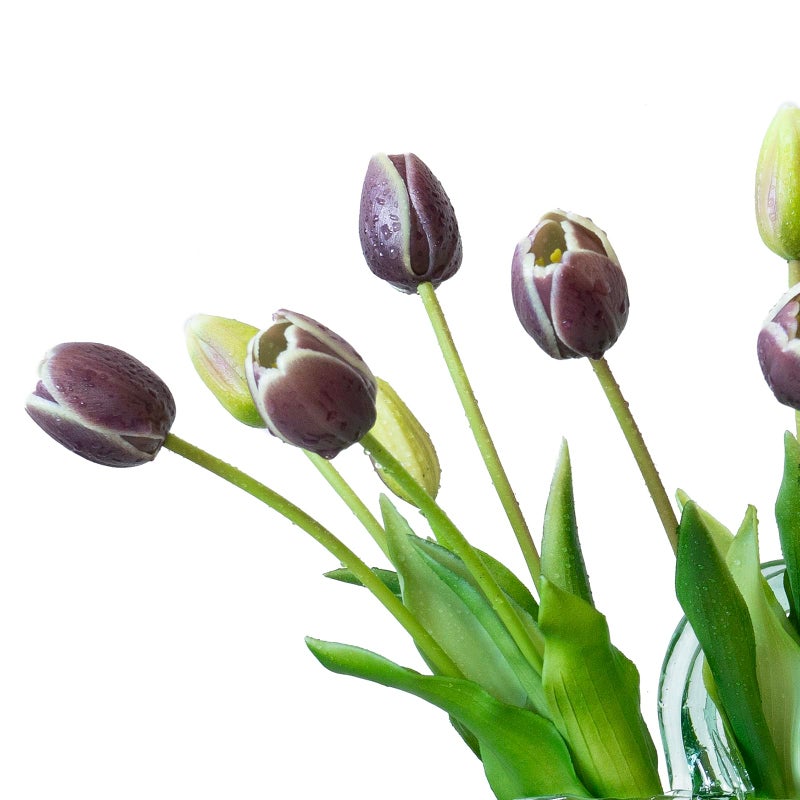 DUYONE 15pcs Artificial Tulips Flowers, Latex Bouquet, Fake Tulips for Office Wedding Party Home Kitchen Garden Decoration-B Dark Plum - Image 3
