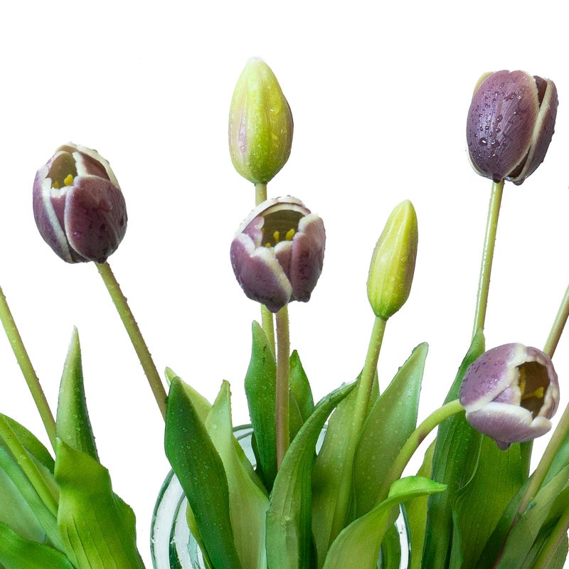 DUYONE 15pcs Artificial Tulips Flowers, Latex Bouquet, Fake Tulips for Office Wedding Party Home Kitchen Garden Decoration-B Dark Plum - Image 4