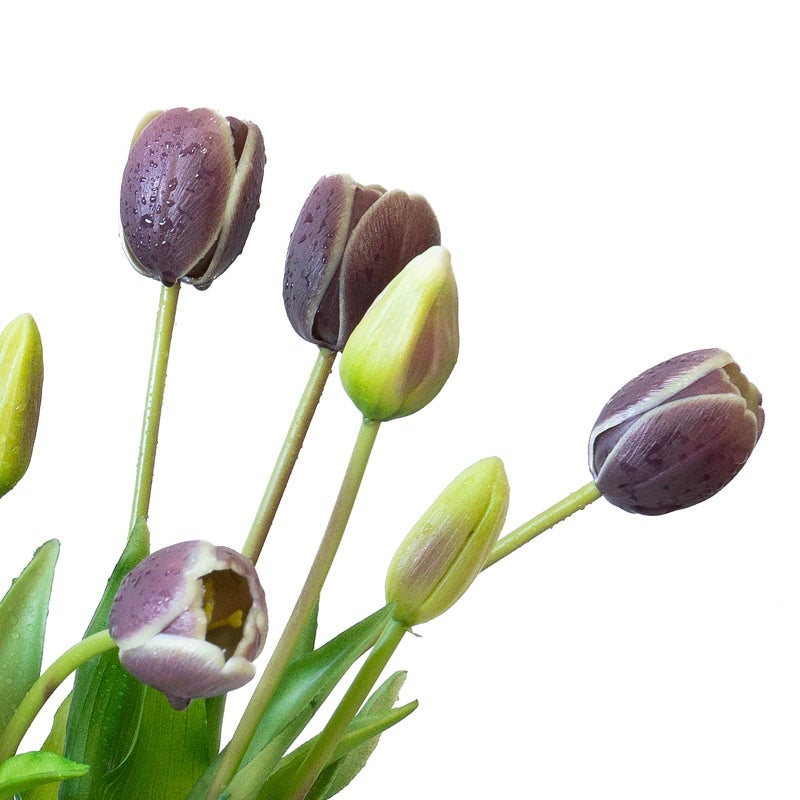 DUYONE 15pcs Artificial Tulips Flowers, Latex Bouquet, Fake Tulips for Office Wedding Party Home Kitchen Garden Decoration-B Dark Plum - Image 5