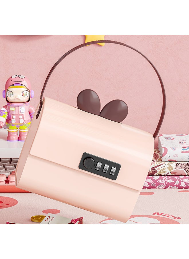 Generic Desktop Storage Box With Lock Cartoon Cute Portable Makeup Jewelry Box Children's Storage Box Password Piggy Bank-Color:Pink-Size:17.6*14*13.5cm  - Image 4