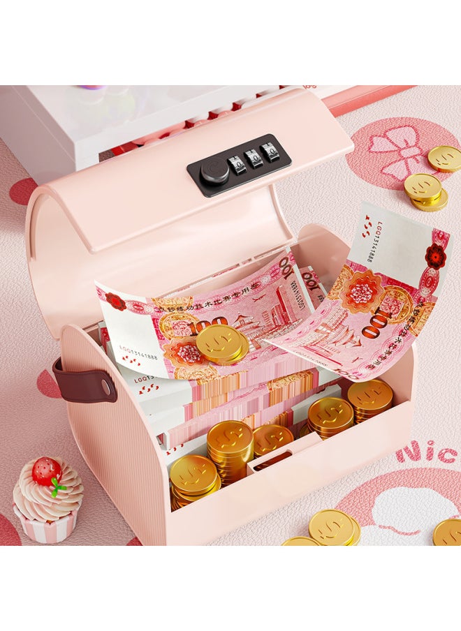 Generic Desktop Storage Box With Lock Cartoon Cute Portable Makeup Jewelry Box Children's Storage Box Password Piggy Bank-Color:Pink-Size:17.6*14*13.5cm  - Image 5