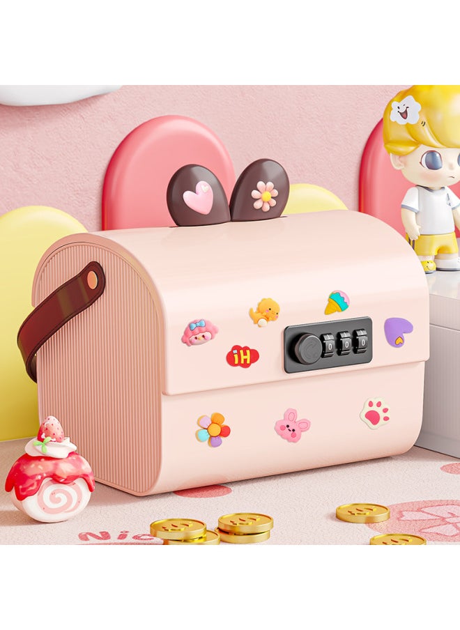 Generic Desktop Storage Box With Lock Cartoon Cute Portable Makeup Jewelry Box Children's Storage Box Password Piggy Bank-Color:Pink-Size:17.6*14*13.5cm  - Image 2