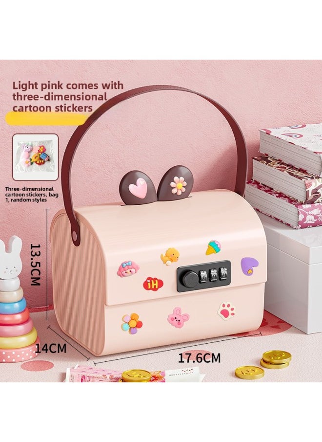 Generic Desktop Storage Box With Lock Cartoon Cute Portable Makeup Jewelry Box Children's Storage Box Password Piggy Bank-Color:Pink-Size:17.6*14*13.5cm  - Image 1